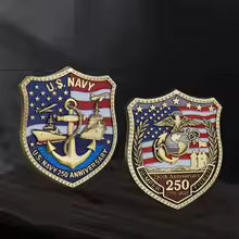 1pc 250Th Anniversary U.S. Navy Shield Shape Badge Military Challenge Coin for Collection Army Souvenir Gifts for Veterans