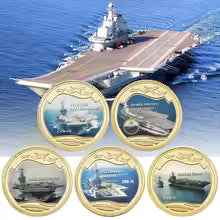 5pcs US Military Aircraft Carrier Golden Commemorative Coins Set Army Collectible Challenge Coins Souvenir Gifts for Veterans
