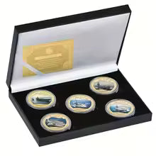 5pcs US Military Aircraft Carrier Golden Commemorative Coins Set Army Collectible Challenge Coins Souvenir Gifts for Veterans